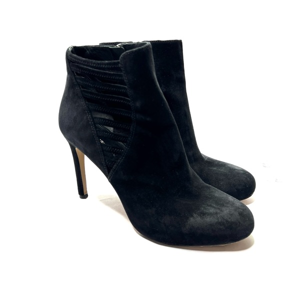 Via Spiga Suede Stiletto Heel Ankle Booties Cutout Side Detail Black Size 9 - Picture 2 of 11